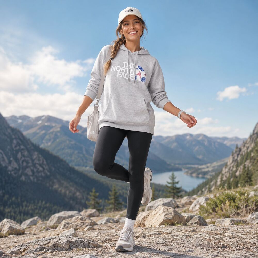 THE NORTH FACE Women’s XL Hooded Gray Pockets Logo Graphic Pullover